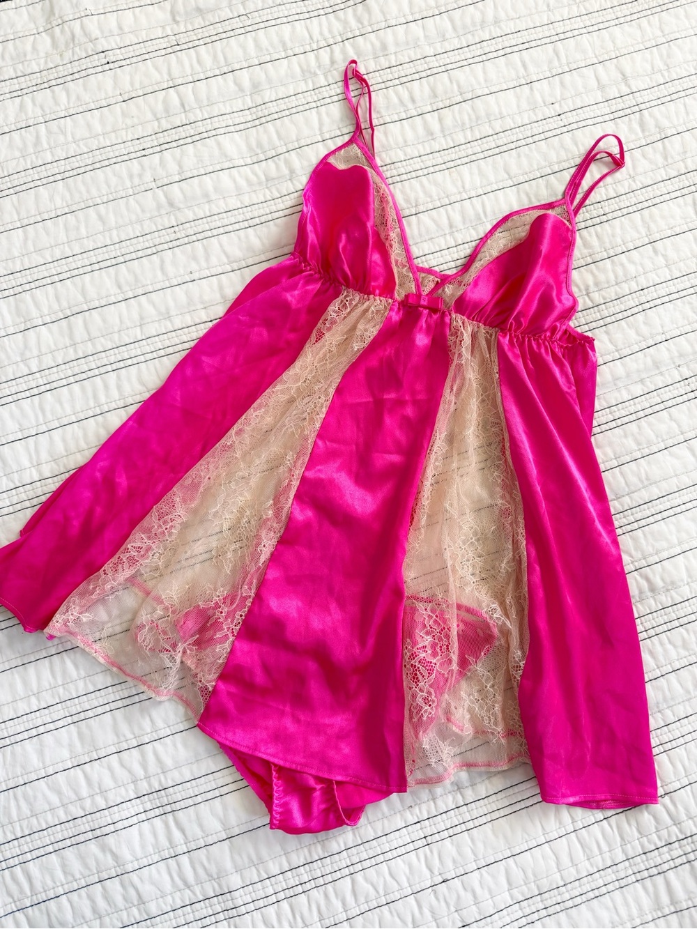 Vintage Victoria’s Secret Babydoll Slip Panty Set Fuchsia Bright Pink siz Medium